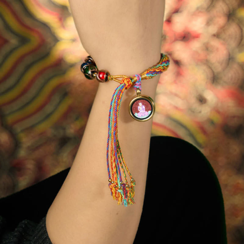Handmade Cinnabar & Liuli Thangka Chinese Zodiac Natal Buddha Braided Red String Bracelet