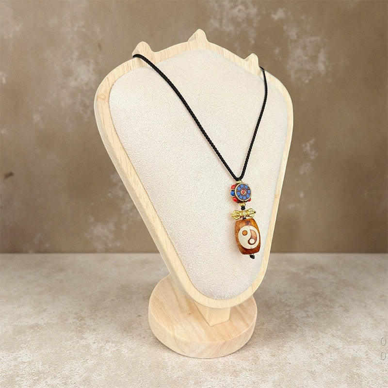 Tibetan Yin Yang Bagua Design Nine-eye Dzi Agate Blessing Necklace Pendant