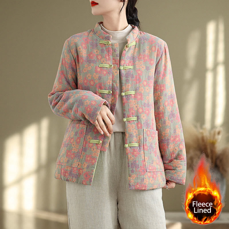 Thick Cotton-Blend Floral Pattern Grounding Winter Jacket