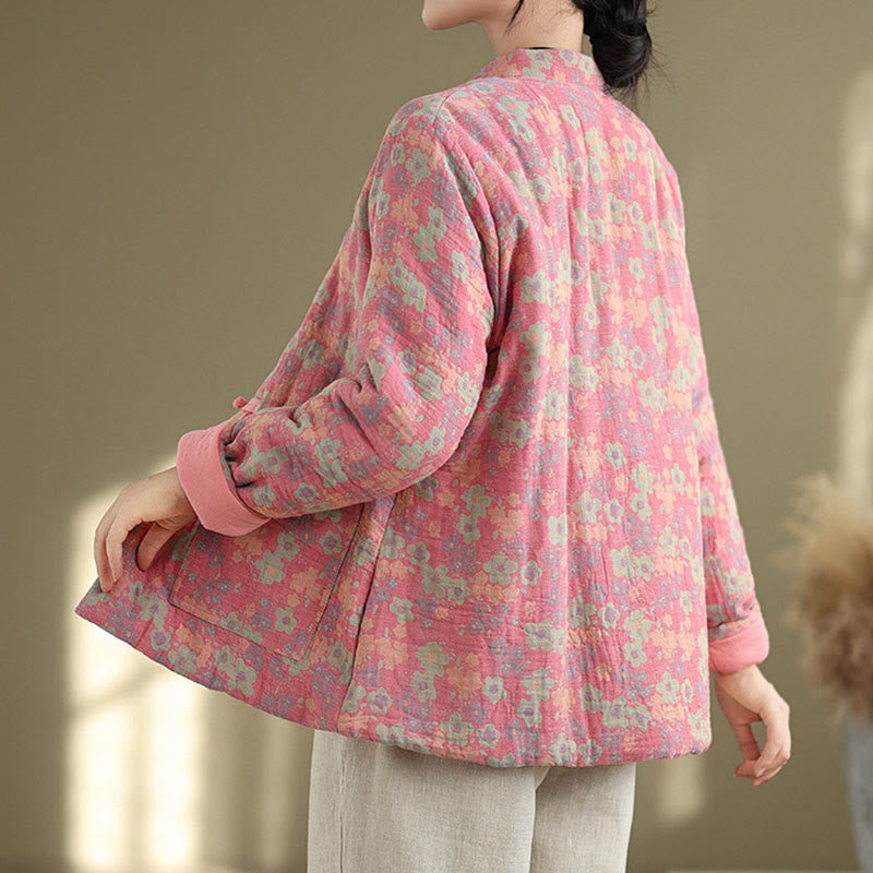 Thick Cotton-Blend Floral Pattern Grounding Winter Jacket
