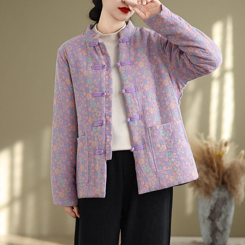 Thick Cotton-Blend Floral Pattern Grounding Winter Jacket