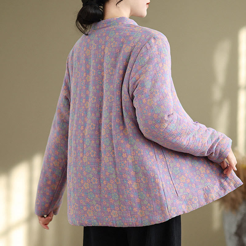 Thick Cotton-Blend Floral Pattern Grounding Winter Jacket