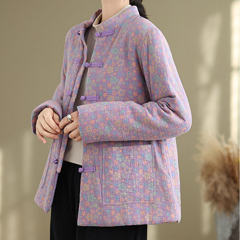 Thick Cotton-Blend Floral Pattern Grounding Winter Jacket