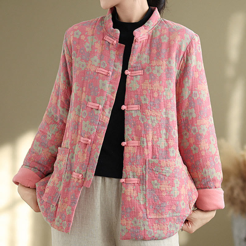 Thick Cotton-Blend Floral Pattern Grounding Winter Jacket