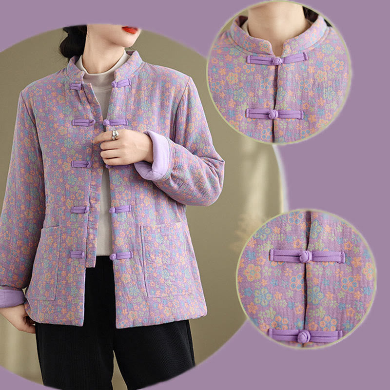 Thick Cotton-Blend Floral Pattern Grounding Winter Jacket