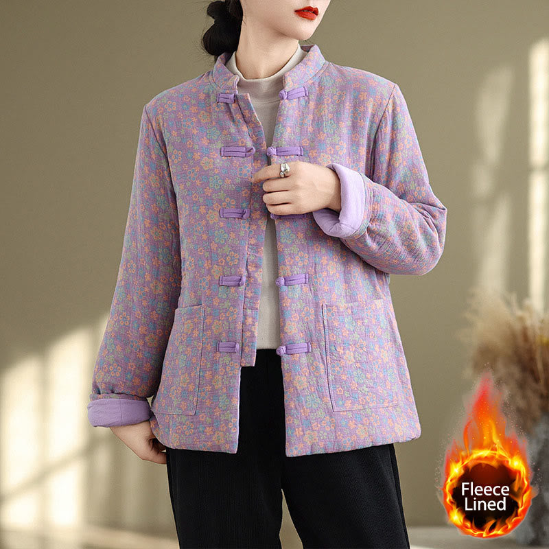 Thick Cotton-Blend Floral Pattern Grounding Winter Jacket