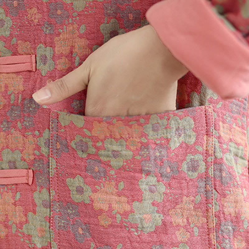 Thick Cotton-Blend Floral Pattern Grounding Winter Jacket