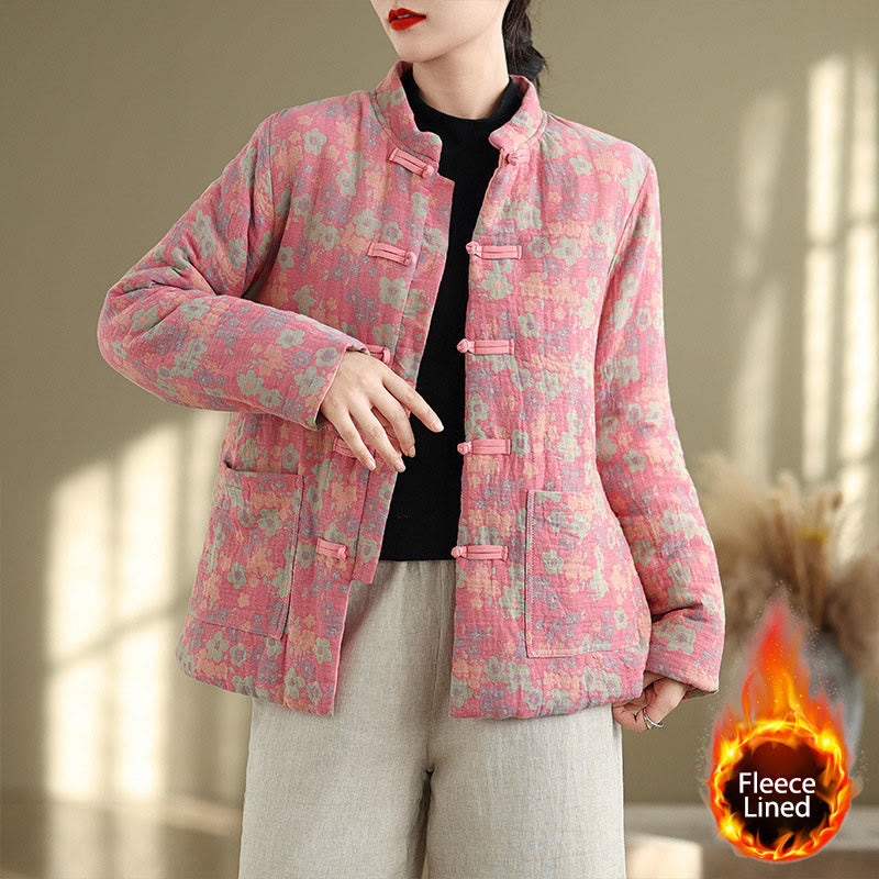 Thick Cotton-Blend Floral Pattern Grounding Winter Jacket