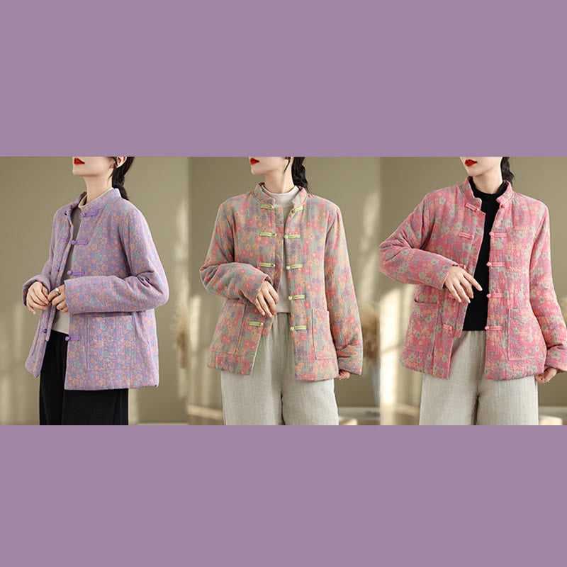 Thick Cotton-Blend Floral Pattern Grounding Winter Jacket