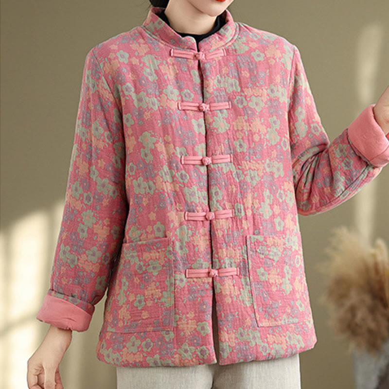 Thick Cotton-Blend Floral Pattern Grounding Winter Jacket