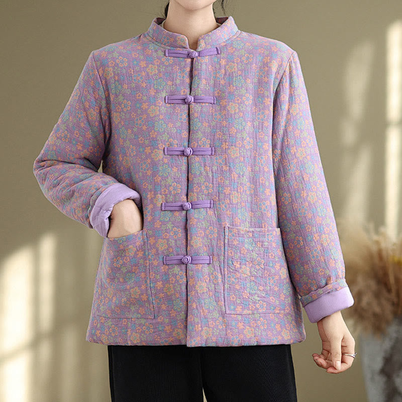Thick Cotton-Blend Floral Pattern Grounding Winter Jacket