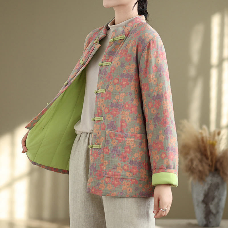 Thick Cotton-Blend Floral Pattern Grounding Winter Jacket