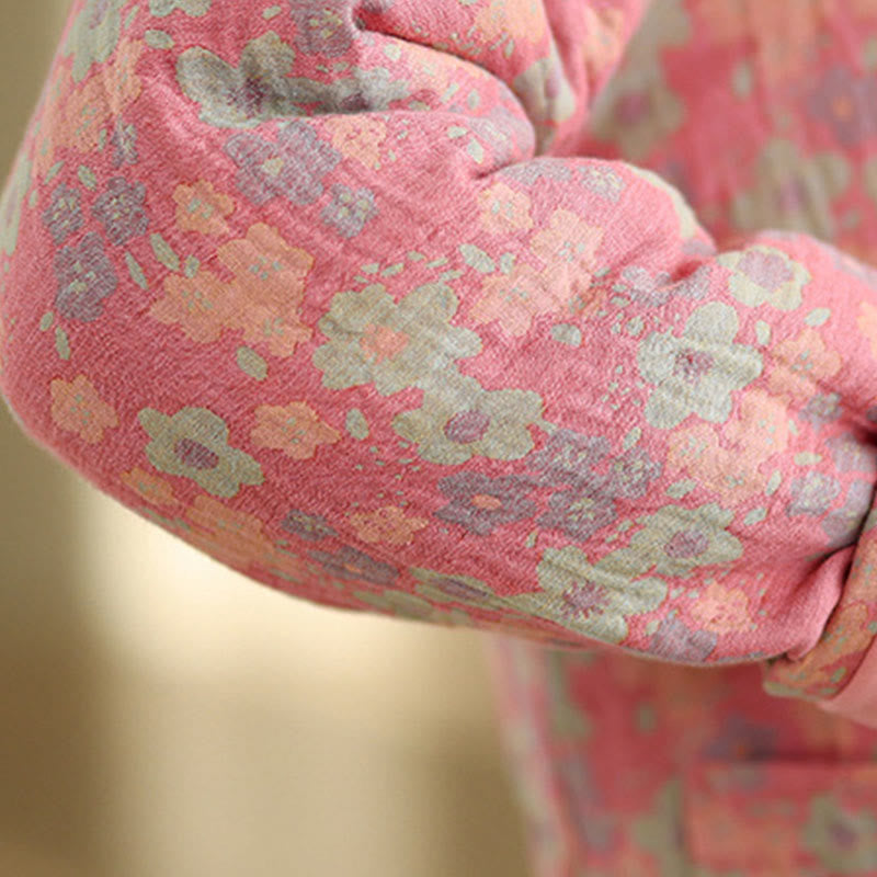 Thick Cotton-Blend Floral Pattern Grounding Winter Jacket