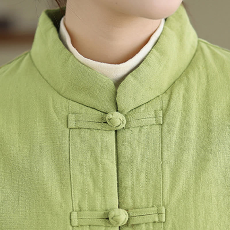 Women's Plain Cotton-padded Buttons Design Long Sleeve Thermal Jacket With Pockets