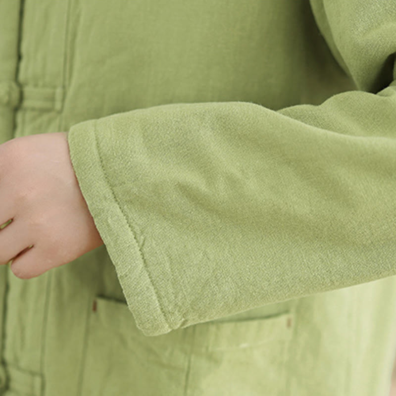 Women's Plain Cotton-padded Buttons Design Long Sleeve Thermal Jacket With Pockets