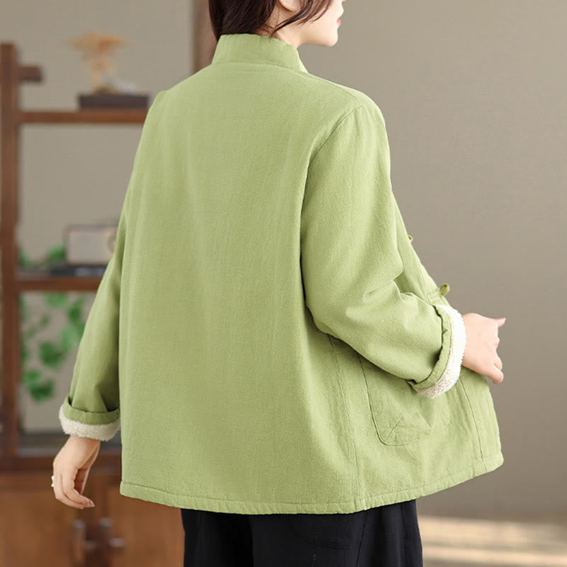 Women's Plain Cotton-padded Buttons Design Long Sleeve Thermal Jacket With Pockets