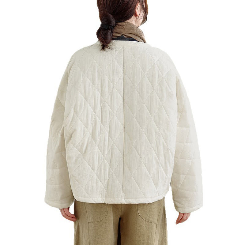 Women's Plain Cotton-padded Tai Chi Zen Long Sleeve Jacket With Pockets