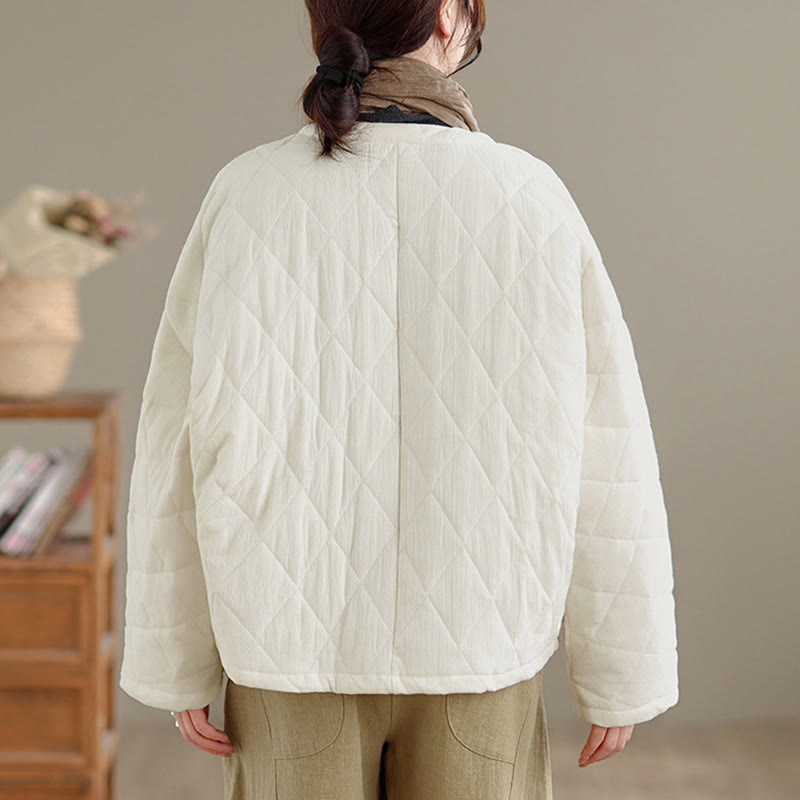 Women's Plain Cotton-padded Tai Chi Zen Long Sleeve Jacket With Pockets