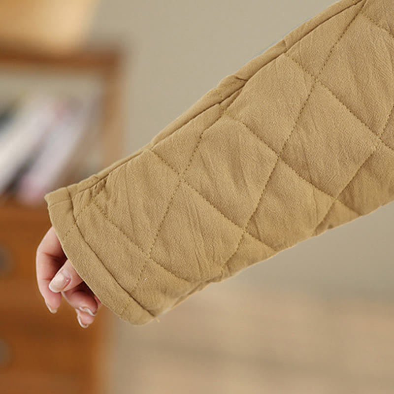 Women's Plain Cotton-padded Tai Chi Zen Long Sleeve Jacket With Pockets