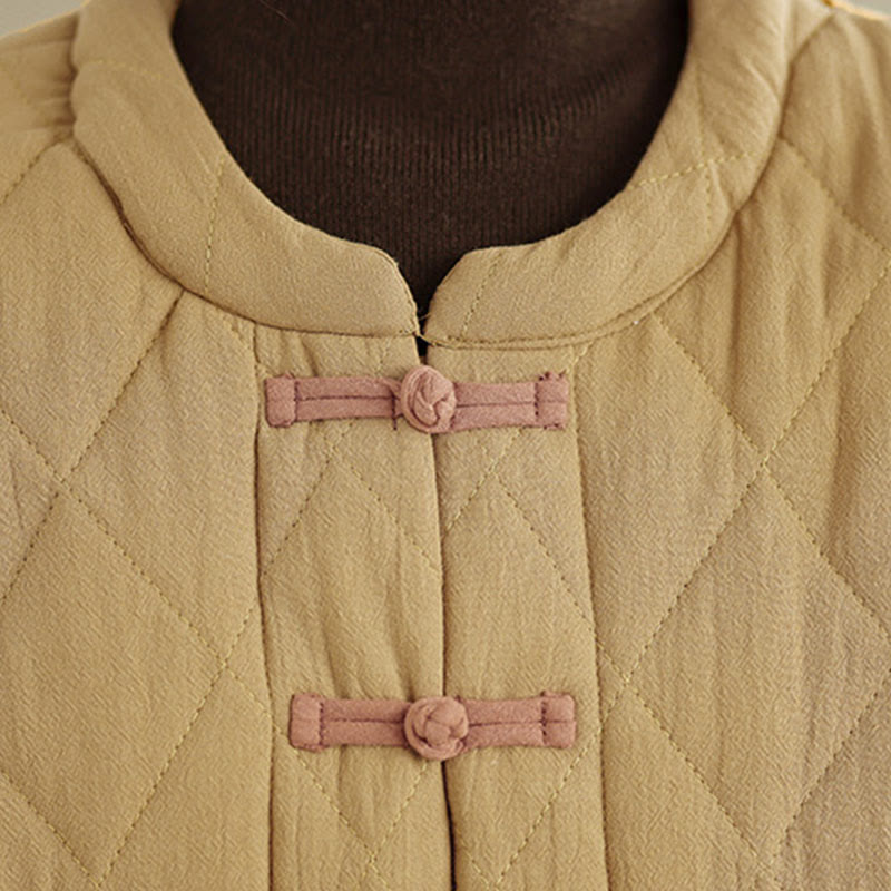 Women's Plain Cotton-padded Tai Chi Zen Long Sleeve Jacket With Pockets