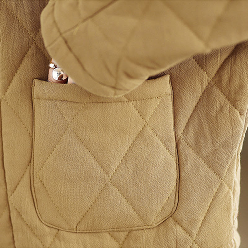 Women's Plain Cotton-padded Tai Chi Zen Long Sleeve Jacket With Pockets