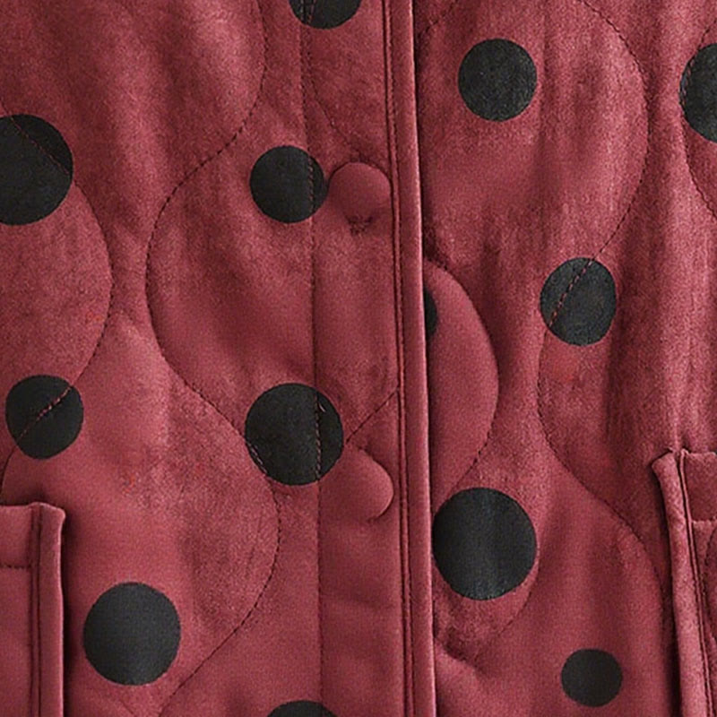 Women's Reversible Design Dot Pattern Long Sleeve Thermal Cotton Jacket With Pockets