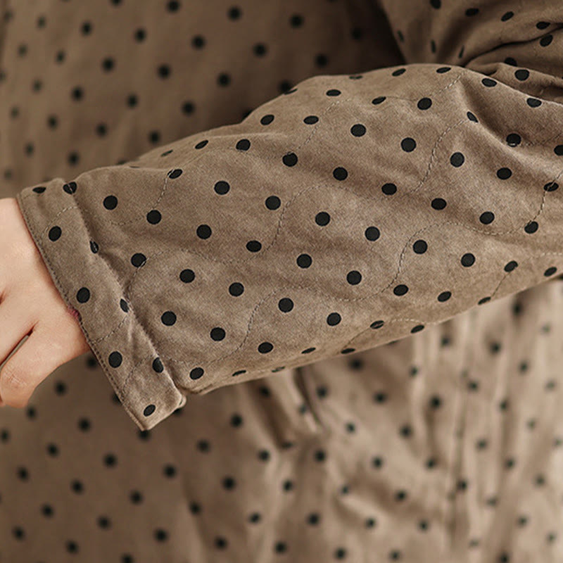 Women's Reversible Design Dot Pattern Long Sleeve Thermal Cotton Jacket With Pockets
