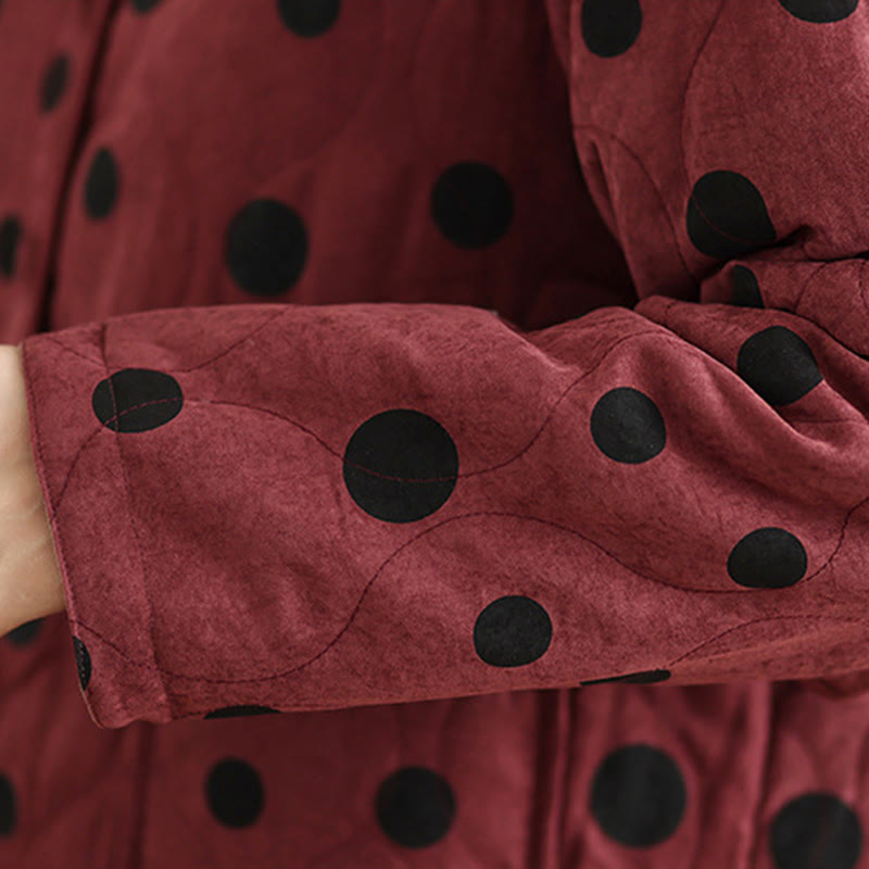 Women's Reversible Design Dot Pattern Long Sleeve Thermal Cotton Jacket With Pockets