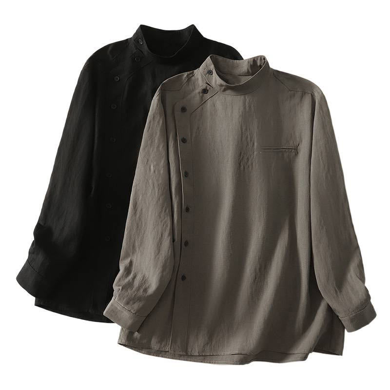 Lightweight Cotton Stand-Collar Frog-Button Mindful Shirt
