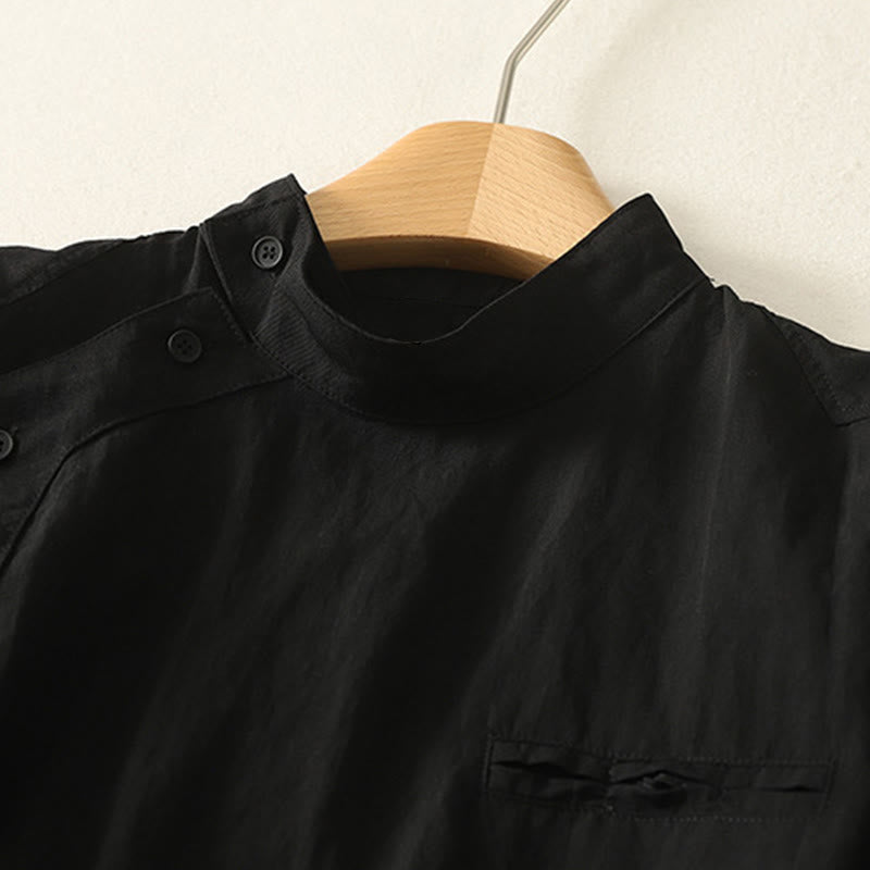 Lightweight Cotton Stand-Collar Frog-Button Mindful Shirt