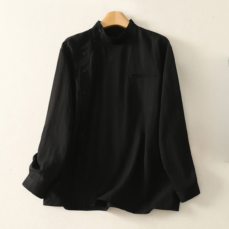 Lightweight Cotton Stand-Collar Frog-Button Mindful Shirt