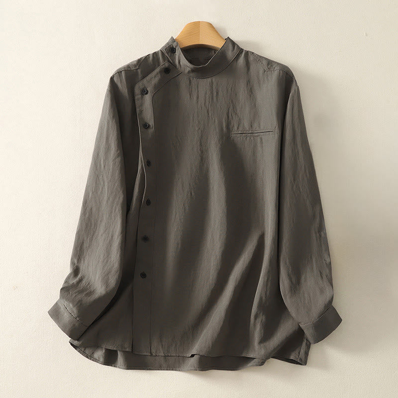 Lightweight Cotton Stand-Collar Frog-Button Mindful Shirt