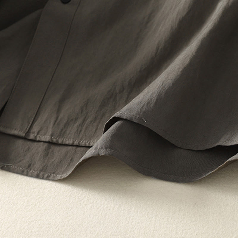 Lightweight Cotton Stand-Collar Frog-Button Mindful Shirt