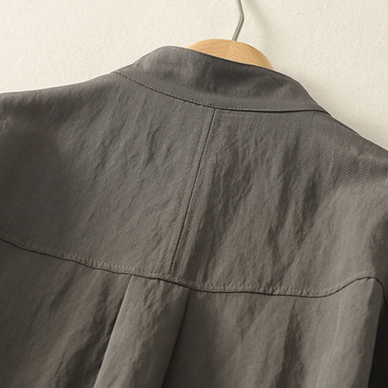 Lightweight Cotton Stand-Collar Frog-Button Mindful Shirt