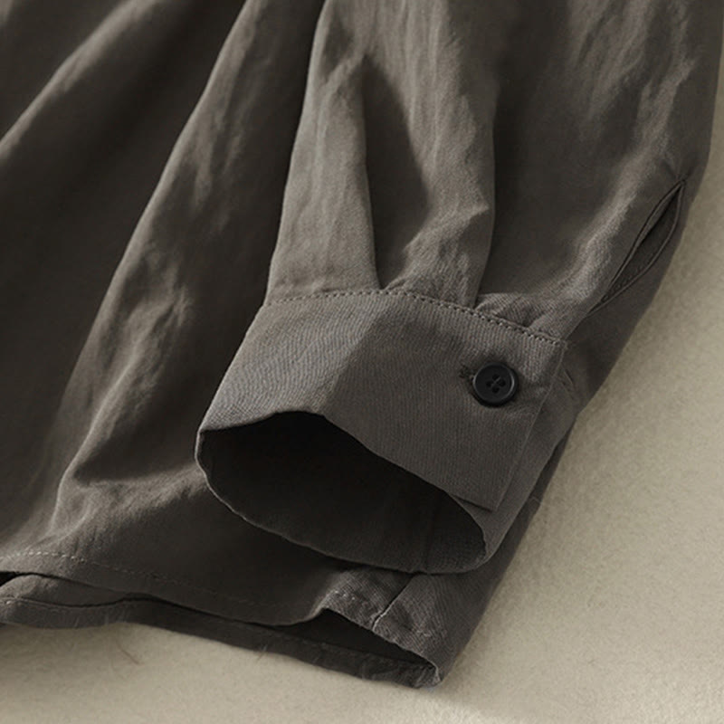 Lightweight Cotton Stand-Collar Frog-Button Mindful Shirt