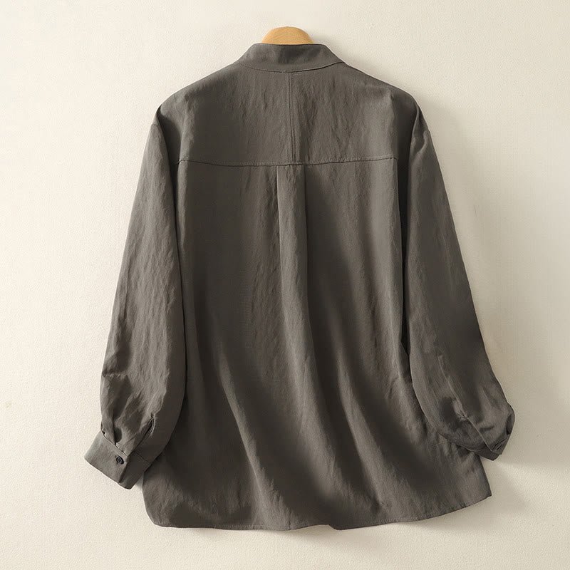 Lightweight Cotton Stand-Collar Frog-Button Mindful Shirt
