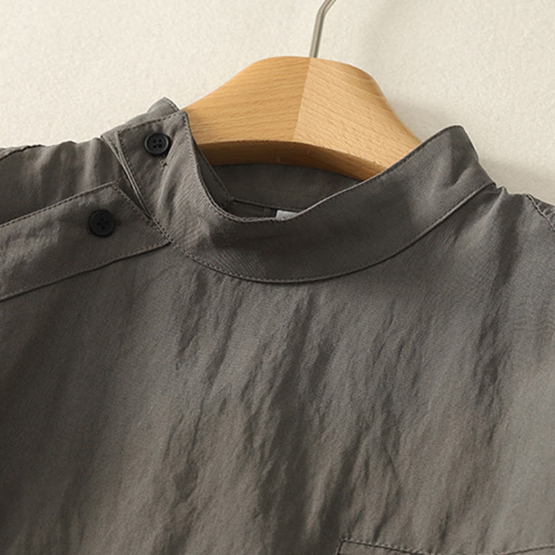 Lightweight Cotton Stand-Collar Frog-Button Mindful Shirt