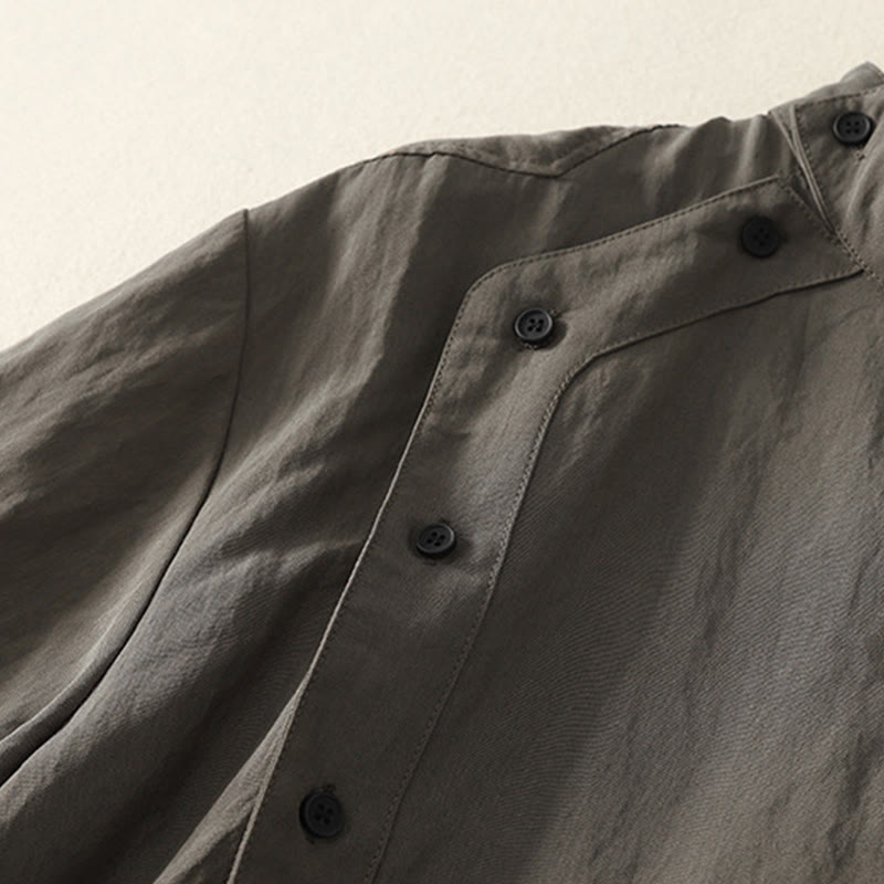 Lightweight Cotton Stand-Collar Frog-Button Mindful Shirt