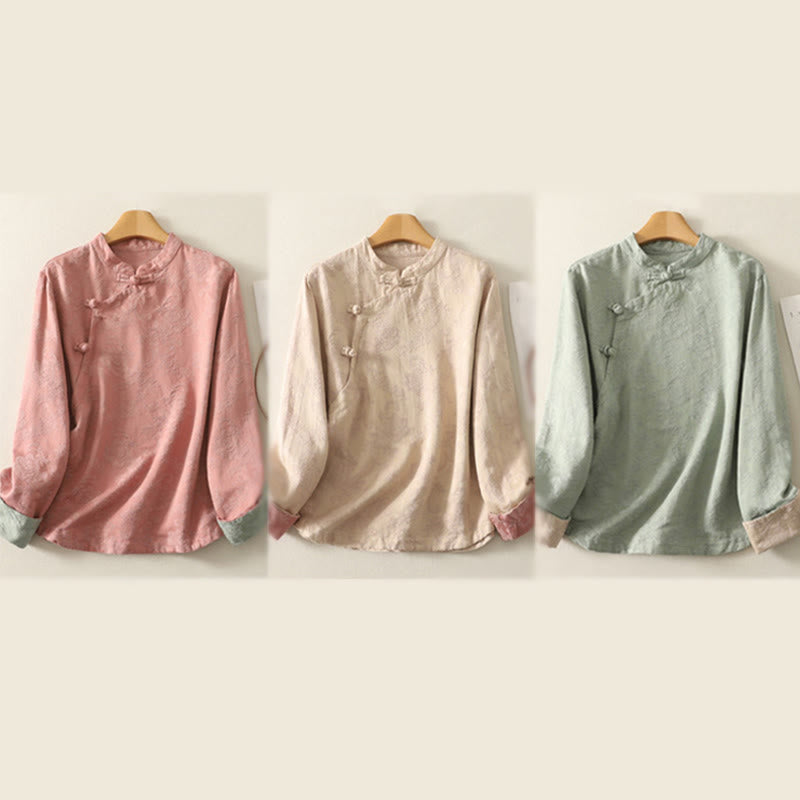 Textured Cotton Stand Collar Long Sleeve Meditation Shirt