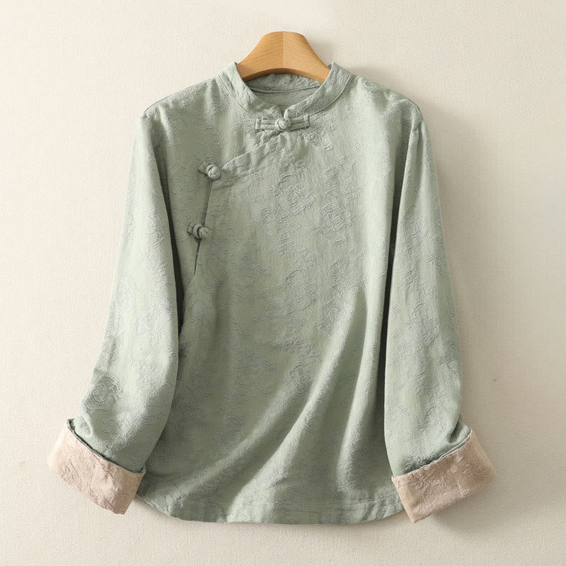 Textured Cotton Stand Collar Long Sleeve Meditation Shirt