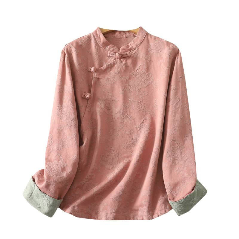 Textured Cotton Stand Collar Long Sleeve Meditation Shirt