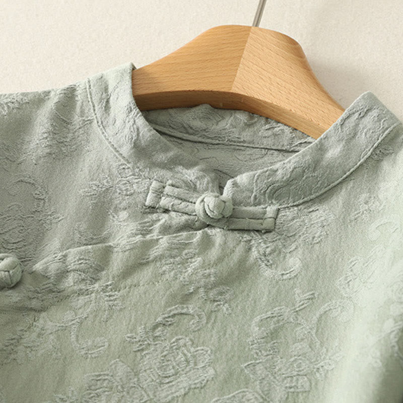 Textured Cotton Stand Collar Long Sleeve Meditation Shirt