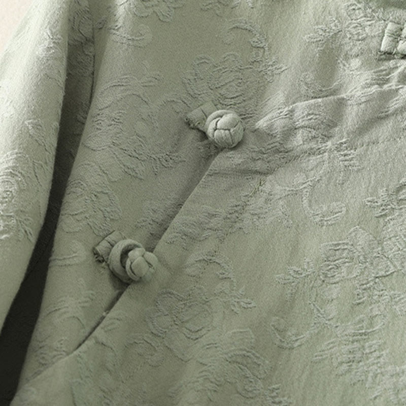 Textured Cotton Stand Collar Long Sleeve Meditation Shirt