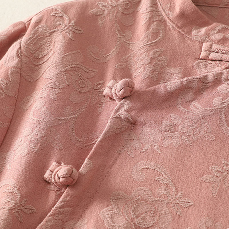 Textured Cotton Stand Collar Long Sleeve Meditation Shirt