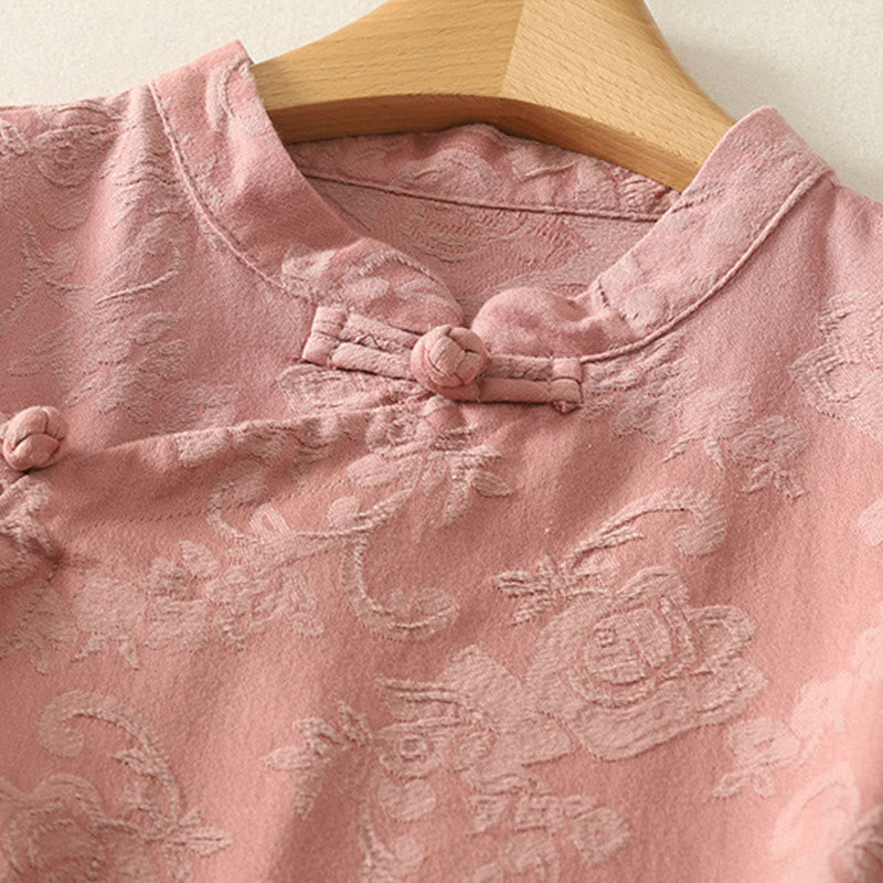 Textured Cotton Stand Collar Long Sleeve Meditation Shirt