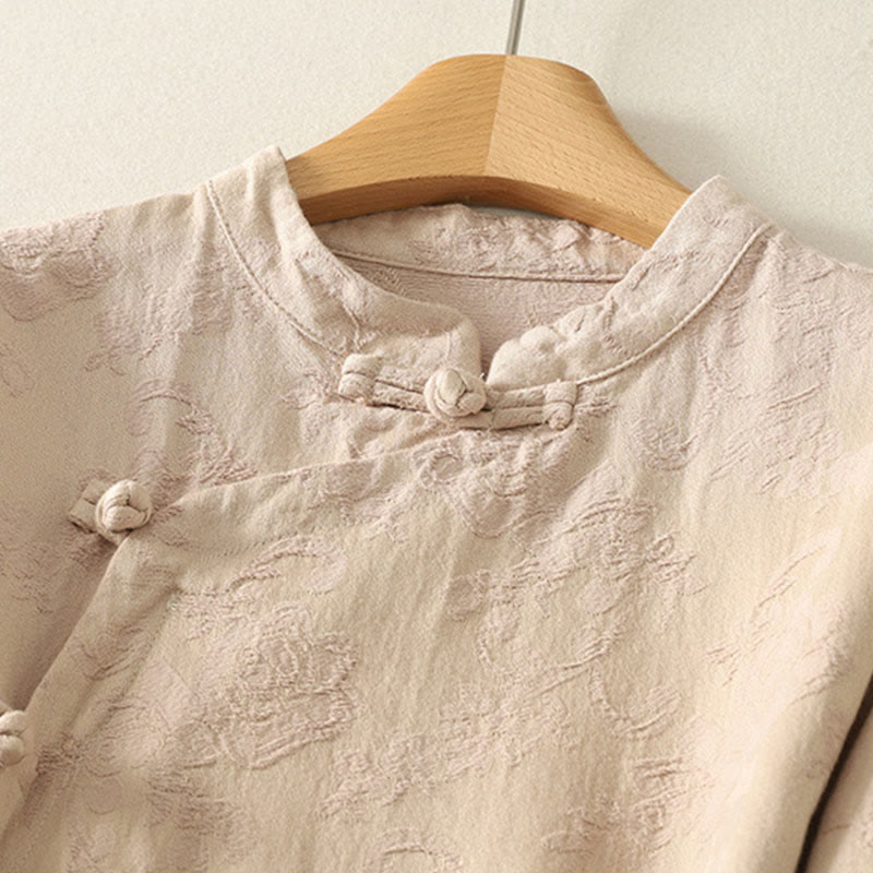 Textured Cotton Stand Collar Long Sleeve Meditation Shirt