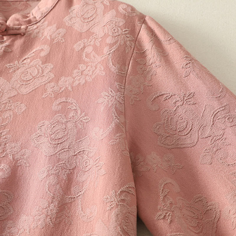 Textured Cotton Stand Collar Long Sleeve Meditation Shirt