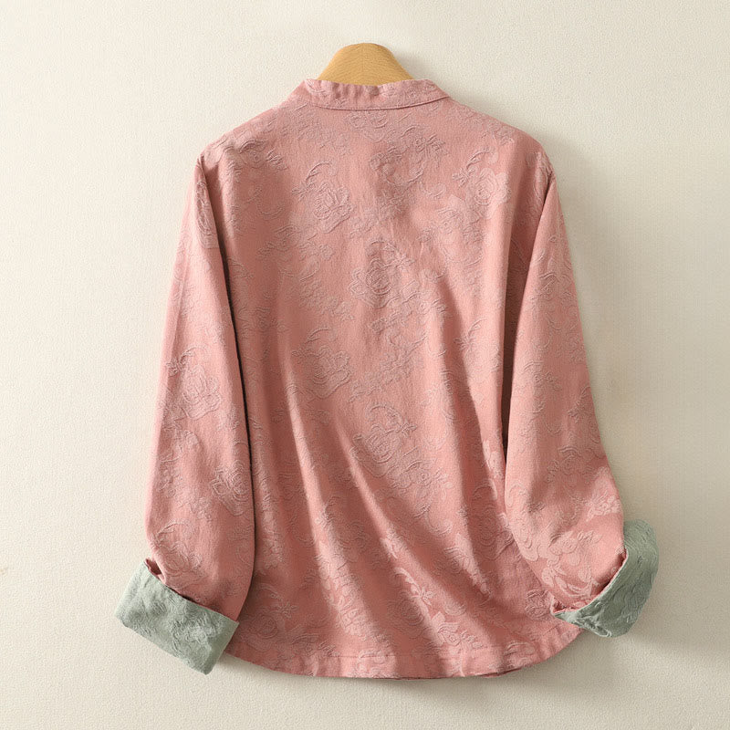 Textured Cotton Stand Collar Long Sleeve Meditation Shirt