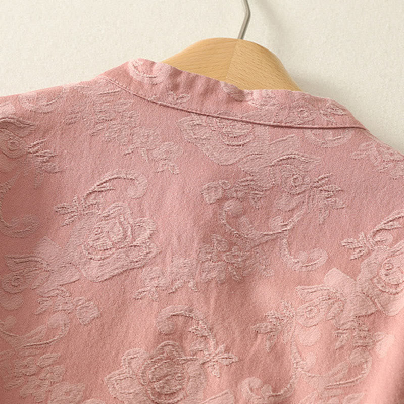 Textured Cotton Stand Collar Long Sleeve Meditation Shirt