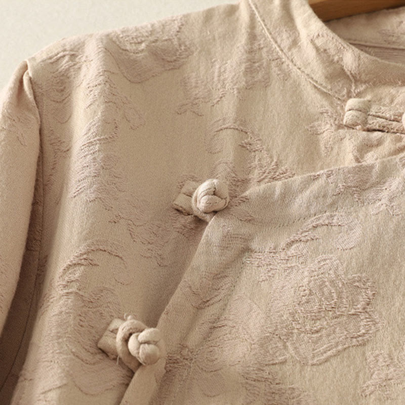 Textured Cotton Stand Collar Long Sleeve Meditation Shirt